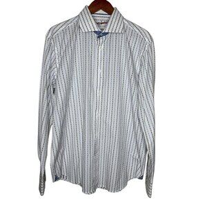 Robert Graham button down Striped‎ white Shirt Sz L/XL